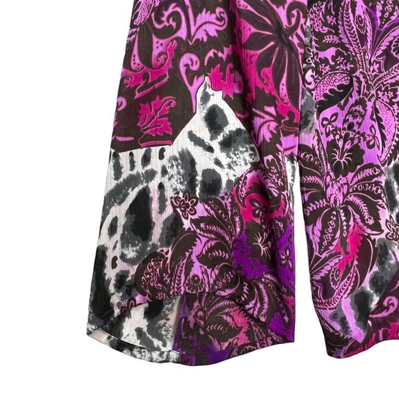 Peter Nygard Top Womens 10 Pink Black Long Sleeve Round Neck Floral Spots Print - Picture 7 of 14